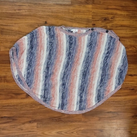 Motherhood Maternity Adjuatable Color Striped Knit Poncho with Buttons - Picture 5 of 7